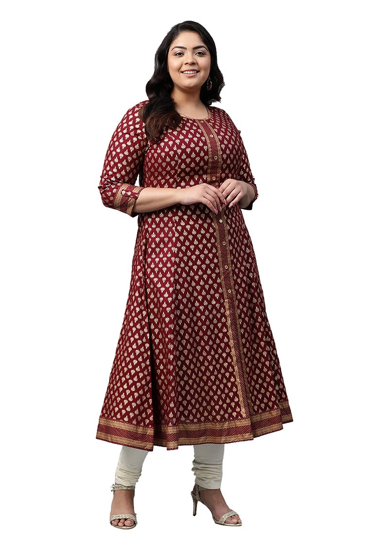 Yash Gallery Women's Rayon Buta Print A-Line Kurtis (Purple) - Image 2